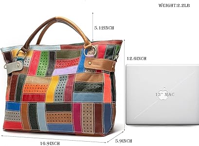 Segater® Women's Genuine Leather Tote Multicolour Patchwork Hollow